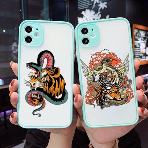 Ilustración De Serpiente Tigre Phone Case For iPhone 12 11 Mini Pro XR XS Max 7 8 Plus X Matte transparent blue Back Cover