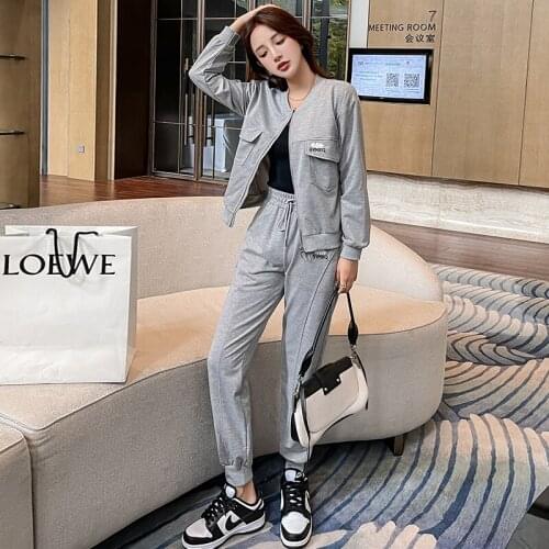 Fashion Tracksuit 2 Piece Set Autumn Zipper Jacket + Long Pants Casual Sports Suit Female Sweatshirt Sportswear Suit For Woman