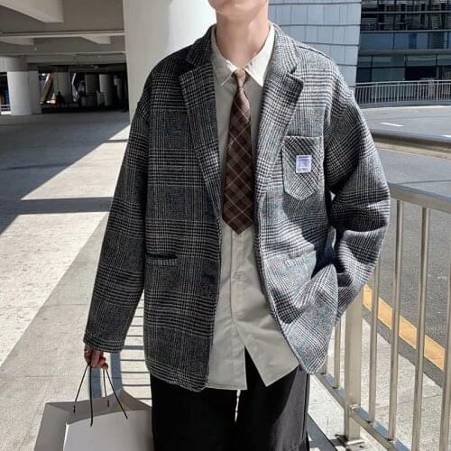 Mens plaid small suit jacket Korean version of the trendy brand new 2021 autumn trend loose casual woolen small suit