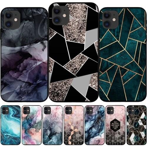 Marble Geometric Printing Soft Phone Case For iPhone 11 12 Pro Max X XS XR 6 6S 7 8 Plus 5S SE 2020 12Mini Black Silicone Cover