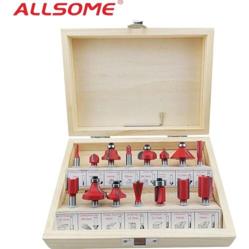 15pcs 1/4"(6.35mm) Milling Cutter Router Bit Set Wood Cutter Carbide Shank Mill Woodworking Engraving Cutting Tools HT1037