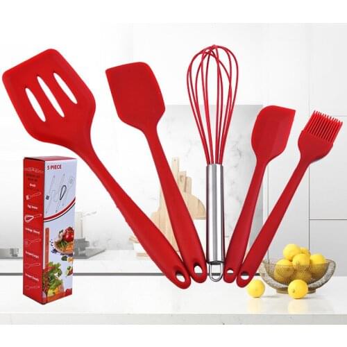 Silica Gel Cooking Tools Set 5pcs Spatula Scraper Egg Beater Oil Brush Good Quality Kitchen Accessories Utensils And Pieces