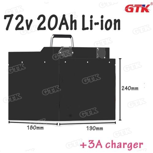 72V 20Ah Lithium li ion battery pack with waterproof stainless steel case and BMS for 3000W motor motorcycle ebike+3A charger
