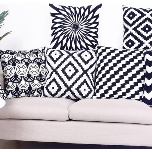 Home Decor Embroidered Cushion Cover Black White Canvas Canvas Cotton Pillow Cover 45x45cm for Sofa Bed Chair Home Decorative
