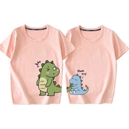 2021 New Dinosaur Long Sleeve T Shirts Purple Pink Good Cotton Men Women Couple Cloth Top Tees Mother Daughter Matching Outfits