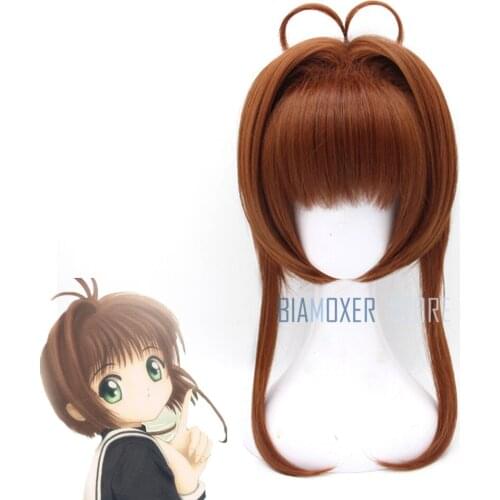Biamoxer Card Captor Sakura Kinomoto Sakura Brown Short Straight Bangs Bob Anime Cosplay Wig Women Girls' Party Wigs