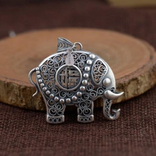 Pendant 990 Silver silver wholesale filaments two-sided three-dimensional elephant pendant sweater chain style female model