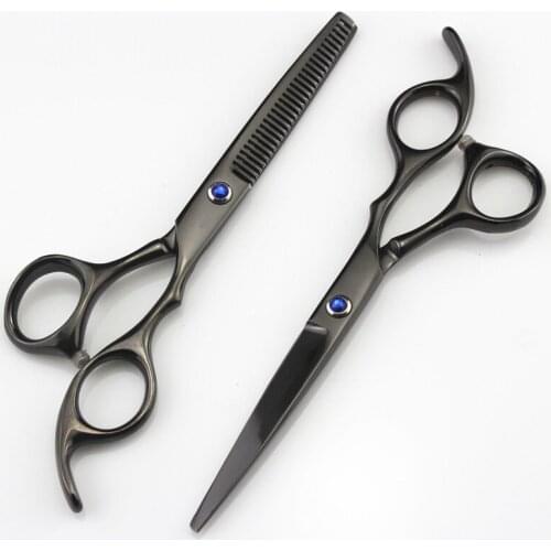 Professional Japan 440c 6.0 inch black cutting shears thinning barber cut hair scissors style salon hairdressing scissors set