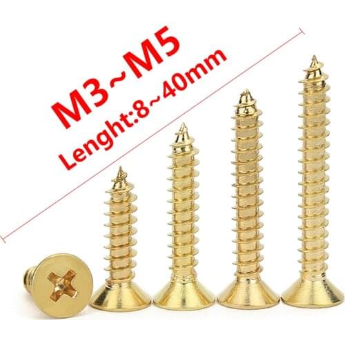 M3 M3.5 M4 M5 Phillips Brass Flat Head Self Tapping Screw Metric Thread Cross Recessed Countersunk Metal Bolt Standard Hardware