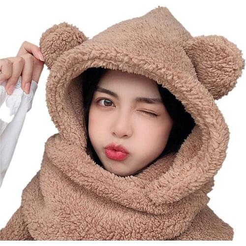 Scarves Women Autumn Winter Warm Cute Plush Cartoon Style Cover Neck All-match Scarf Hat