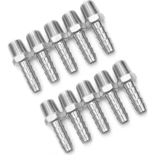 The Bar Production Stainless Steel 316 Barb Fitting Coupler / Connector 1/4" Hose ID x 1/8" Male NPT Air Fuel Water