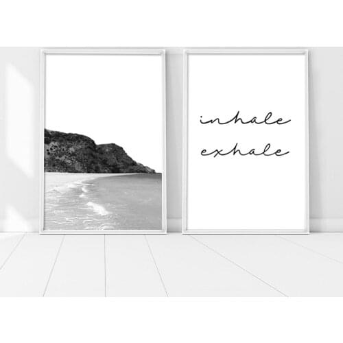 Nordic Sea Wave Inhale Exhale Wall Art Print Gifts Poster Bohemian Wall Art Print Canvas Painting for Living Room Home Decor