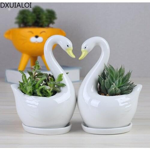 Home decoration cartoon white swan fleshy flower pot personality ceramic crafts office home decoration ideas DXUIALOI