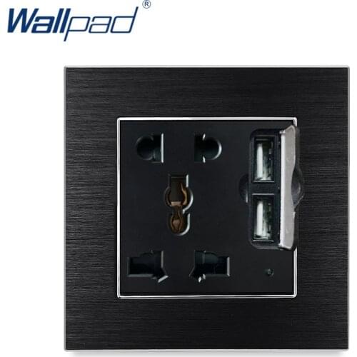 5 Pin Universal Socket With Usb In The Wall Wallpad Luxury Aluminium Satin Metal Panel Universal Socket with USB Wall Outlet