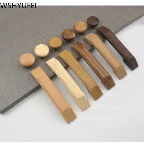WSHYUFEI 1 pcs Kitchen Cabinet Furniture Handle natural Solid Wooden Wardrobe Cupboard Door Drawer Pull Handles Knobs