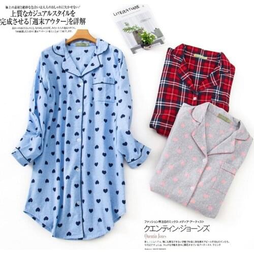 Women Love Nightdress Autumn Sleepshirts 100% Brushed Cotton Fresh Simple Print Nightgown Women Sleepwear Casual Night Dress