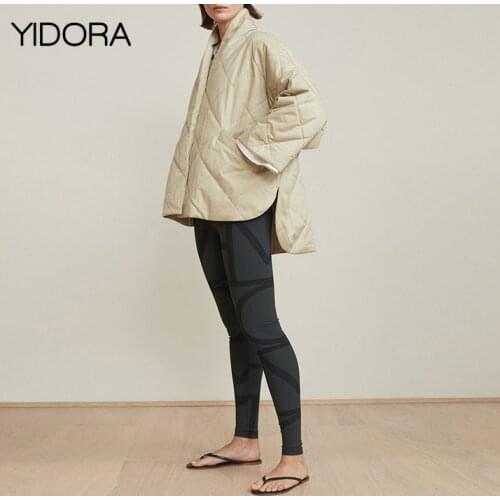 New Quilted Rhombus Cotton Padded Jacket With Wide Slightly Cropped Sleeves & Voluminous Silhouette - 2018 Women Wadded Jacket