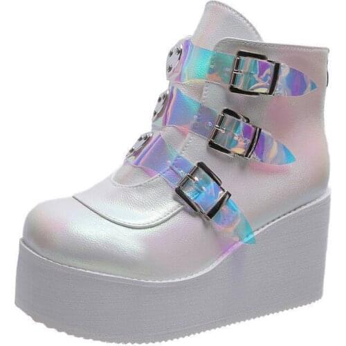 2021 New Hot Brand High Platform Ankle Boots Women Fashion Pvc Strap Decorating High Wedges Shoes Woman