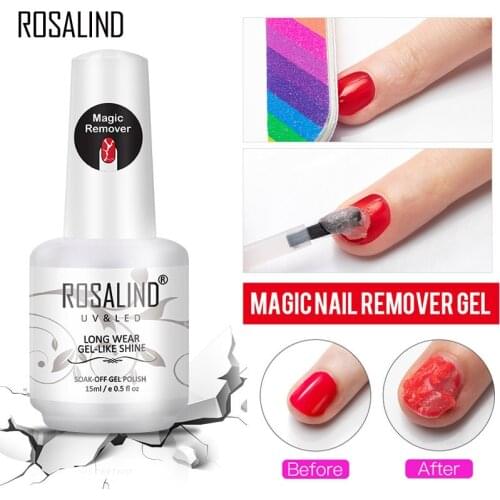 ROSALIND Magic Remover Nail Gel Polish Fast Clean Within 2-3 MINS Soak Off UV Gel Nail Polish Top Coat Nail Remove