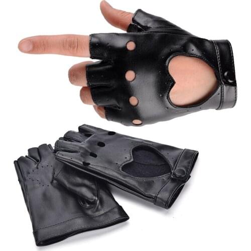 1 pair Women Punk Leather Driving Biker Fingerless Mittens Dance Motorcycle Gloves