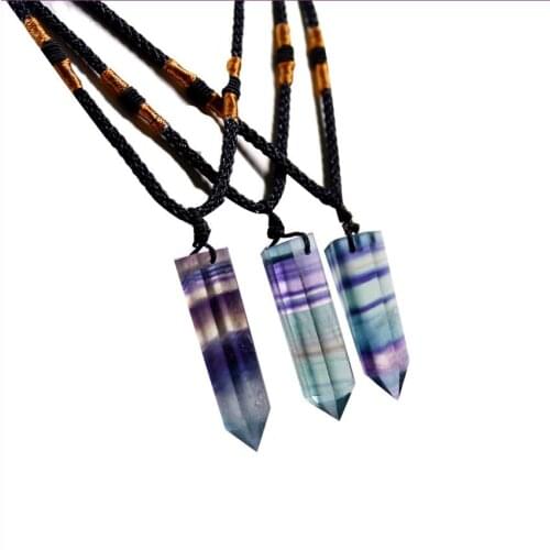 10 Pcs Handmade Weave Irregular Shape Pendant Hexagon Prism Necklace Natural Fluorite Stone Jewelry