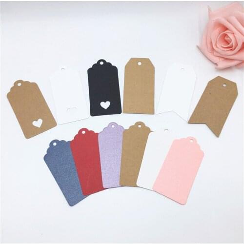 100Pcs/Lot 8x4cm Scallop Head Rectangle Type Hanging Kraft Paper Tags Label Note Price With Hollow Heart Tags For Bookmark Bags