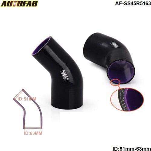 2"-2.5" 51mm-63mm 45 Degree Silicone Elbow Reducer Tube Hose 3-Ply Black For Honda Civic Jdm 04-05 AF-SS45R5163
