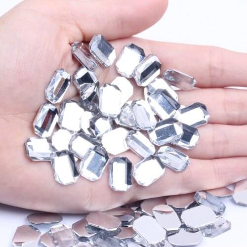 Acrylic Rhinestones Rectangular Flat Facets Many Sizes Flatback Crystal Clear Glue On Beads For Jewelry Making Decorations