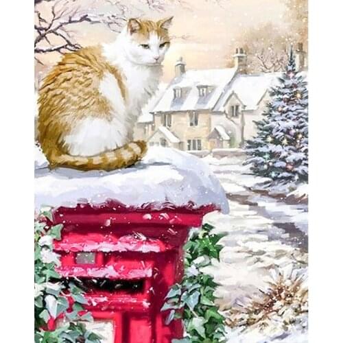 Snowfield Cat Embroidery Cross Stitch Rhinestone 5D DIY Full Square Diamond Painting Mosaic Home Decor Pictures Living Room