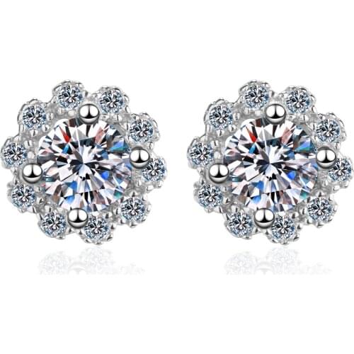 ANZIW 925 Sterling Silver Round Cut Moissanite Diamond Flower Stud Earrings For Women Stud Earrings Wedding Jewery