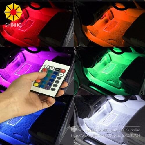 4Pcs Wireless Remote Music Voice Sound Control Car RGB LED Neon Interior Light Lamp Strip Decorative Lights 2 Styles For Choose