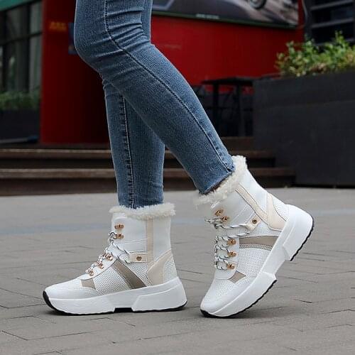 Winter New Womens Snow Boots Comfortable Warm Cotton Shoes Female Platform Lace Up Outdoor Shoes Non Slip Chunky Boots for Women