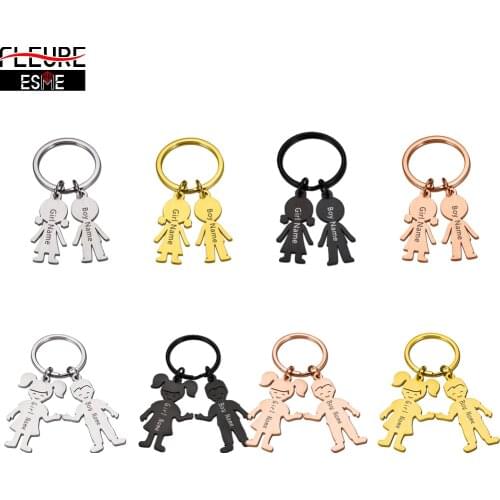 2Pcs Personalized Keychain Engraved Name Child Family Custom Gift Stainless Steel Key Ring Boy Girl Cute Kid Pendant Jewelry