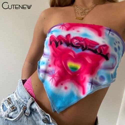 Cutenew Summer Sexy Print Tie Dye Backless Women Vest 2021 New Casual Slim Bandage Streetwear Beach Club Female Chest Wrap Tops
