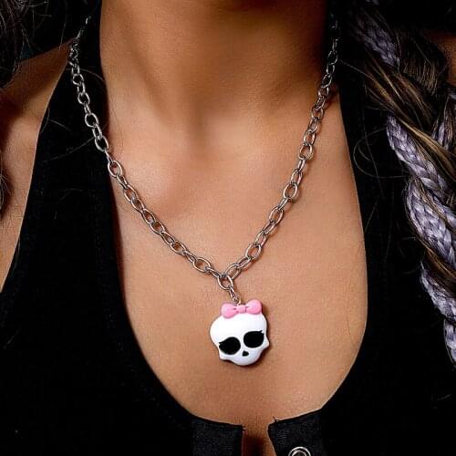 F.J4Z Designer Retro Womens Necklace 2021 Cute Acrylic Skull Girl Pendant Silver Chain Collar Necklaces Halloween Party Gifts