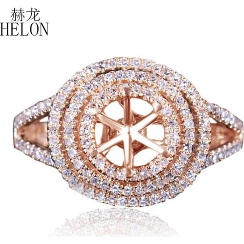 HELON 6-7mm Round Solid 14k Yellow Gold Natural Diamonds Semi Mount Engagement Wedding Women Fine Jewelry Diamonds Setting Ring