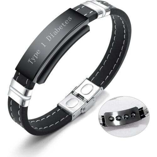 Personalized Engraving Bracelet Type 1 Diabetes Stainless Steel Negative Ion Inlaid Magnetite Silica Gel Mens Student Bracelets