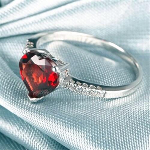 Hot-Selling Ring Red 7mm*7mm Garnet 925 Sliver Crystal Jewelry For Wedding/PartyBirthday Free Shipping