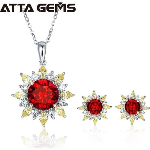 Ruby Sterling Silver Jewelry Set 6.2 Carats Round Ruby Romantic Set Created Ruby Womens Favorite Jewelry Mothers Gift