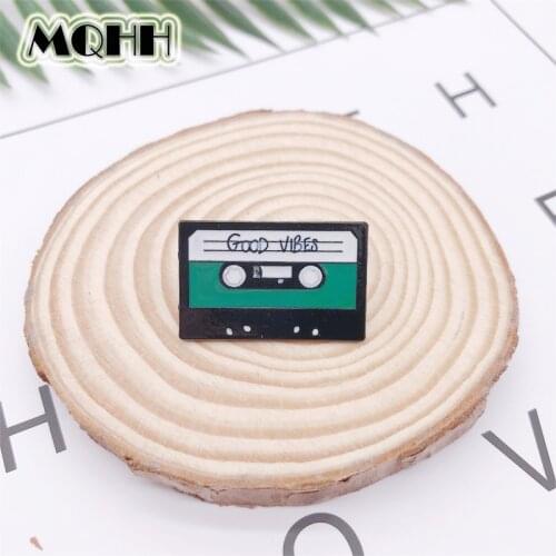 Creative Music Vintage CD Tape Enamel Brooch GOOD VIBES Geometry Badge Denim Shirt Bag Pin Rock Punk Accessories Jewelry Gift