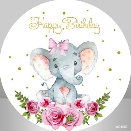 Baby Elephant Round Backdrop Cover Baby Shower Photo Background Circle Flower Girl Birthday Party Decor Banner