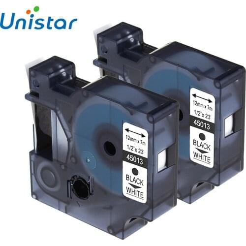 Unistar 2pcs 45013 Compatible for Dymo for D1 Label manager 12mm Black on White label Printer LabelManager 160 Printer Ribbons