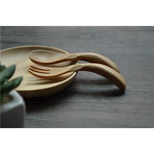 Creative Baby Wood Bent Handle Spoon & Fork Set Smoothy Kid Tableware Children Cutlery home furnishing Free Shipping