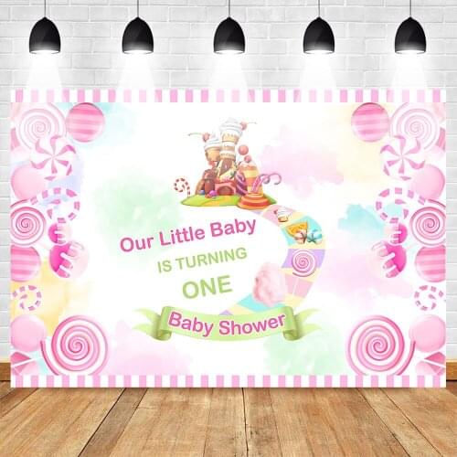 MOCSICK Our Little Baby is Turning One Theme Party Backdrop Baby Shower Newborn 1st Birthday Background Pink Sweet Candy Castle