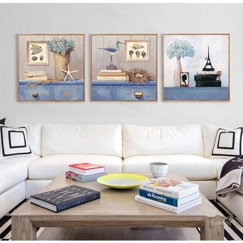 Nautical Landscape Poster Shell Seaweed Wall Art Bird Fish Canvas Art Painting Work Living Room Decoration Bathroom Picture