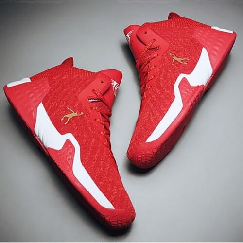 Joedon Golan brand mens mesh high-top basketball shoes, rubber soles, red shock absorption trend mens sports shoes