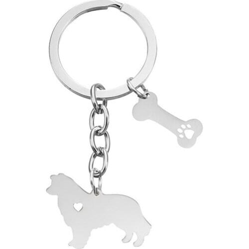 New Great pyrene Keychains Trendy Stainless Steel Great pyrene Key Chains Silver Color Dog Bones Keyrings Jewellery