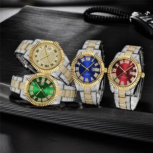 New Fashion Mens Watches Top Brand Luxury Diamond Hip Hop Quartz Watch Calendar Male Clock Relogio Masculino Saat Drop Shipping