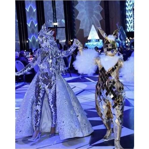 Men women party music festival parade glass clothing Stage show sparkly mirror costume performance men suit