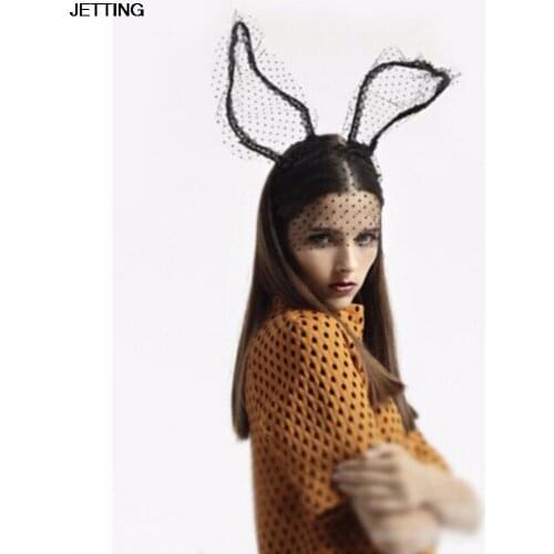 1 Piece Sexy Black Eye Hair Accessories Mask Bunny Ears Veil Rabbit Ear Headbands Women Lace Sexy Hair Band Halloween Acc
